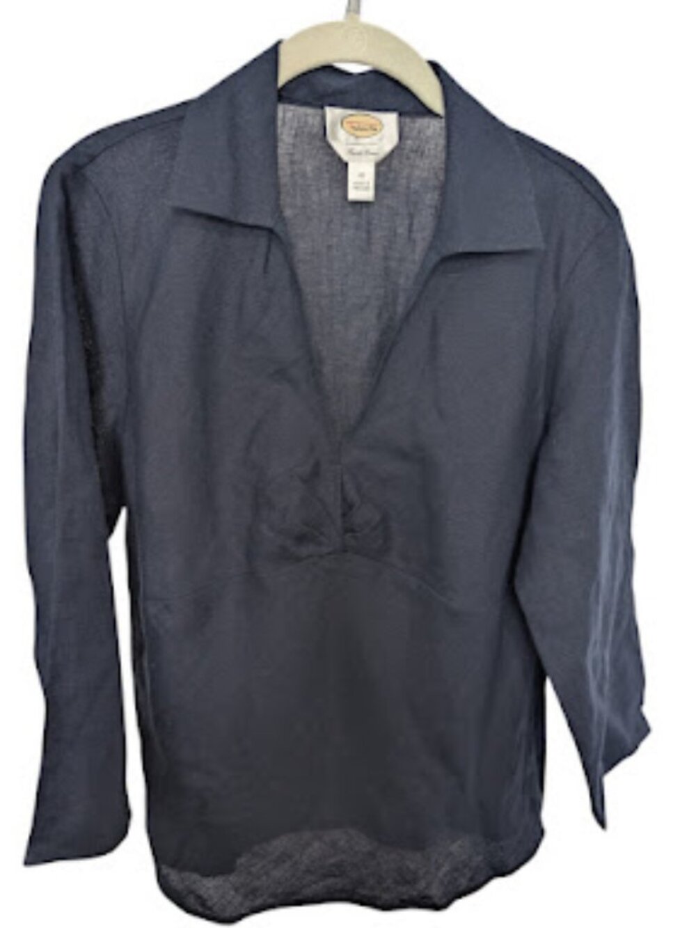 NWT Talbots Irish Linen Navy Blue Popover Blouse Size 10